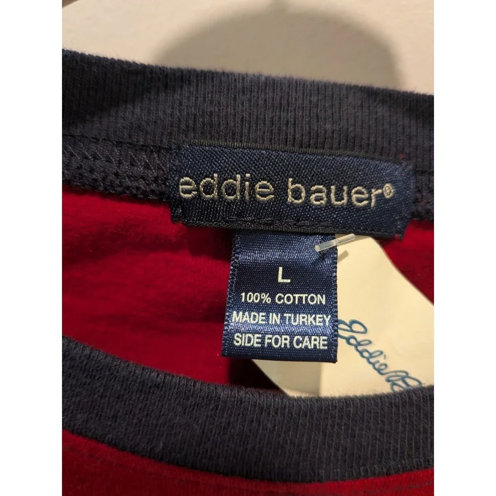 Deadstock Eddie Bauer Y2K Kids Snowboard Ski Long Sleeve Tee Red Navy L Vintage